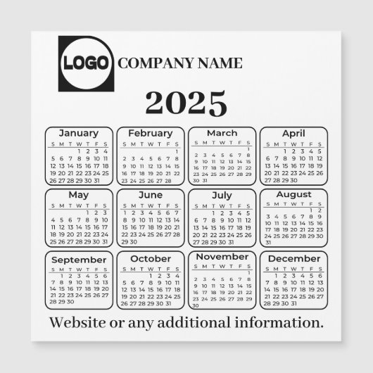 2025 Kalender Aangepaste Bedrijfsnaam & Logo-magne (Voorkant)