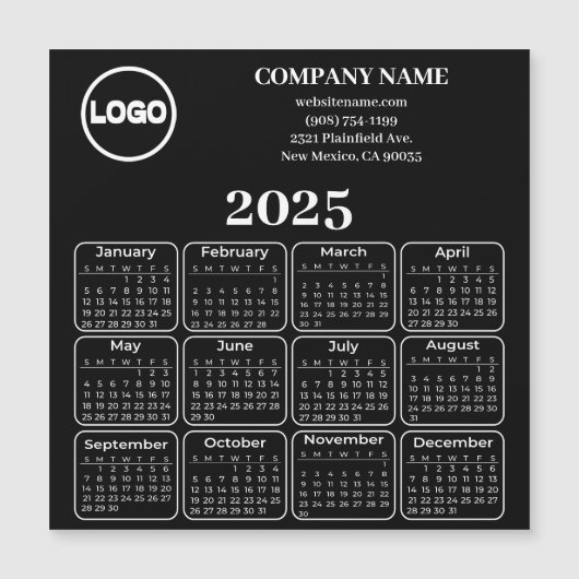 2025 Kalender Aangepaste Bedrijfsnaam & Logo-magne (Voorkant)