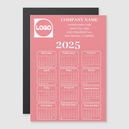 2025 Kalender Aangepaste Bedrijfsnaam & Logo-magne (Voorkant / Achterkant)
