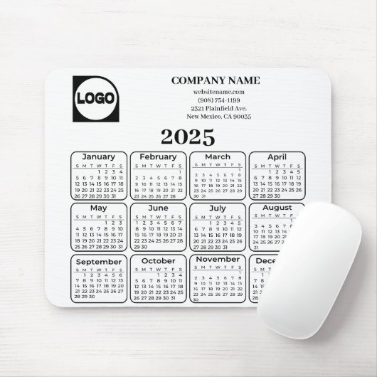 2025 Kalender Aangepaste Bedrijfsnaam & Logo Muismat (Met muis)