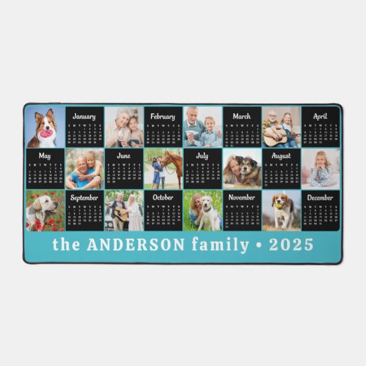 2025 Kalender Aangepaste Blauwgroen Blu Unieke Fot Bureaumat (Voorkant)