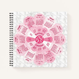 2025 Kalender Aangepaste Boho Retro Roze Bloem Mar Notitieboek