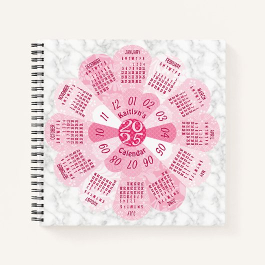 2025 Kalender Aangepaste Boho Retro Roze Bloem Mar Notitieboek (Voorkant)