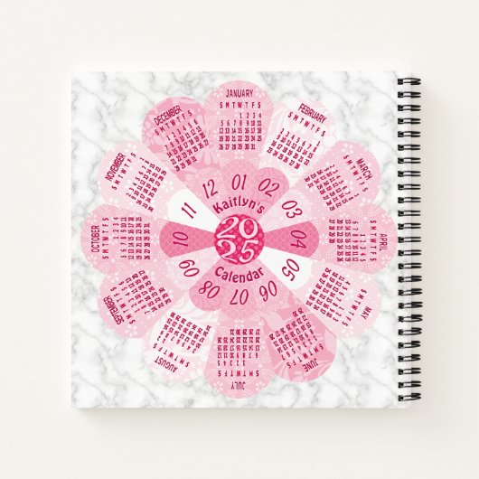 2025 Kalender Aangepaste Boho Retro Roze Bloem Mar Notitieboek (Achterkant)