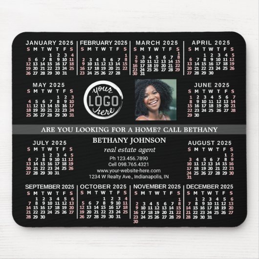 2025 Kalender Aangepaste Business Logo Foto Tekst  Muismat (Voorkant)