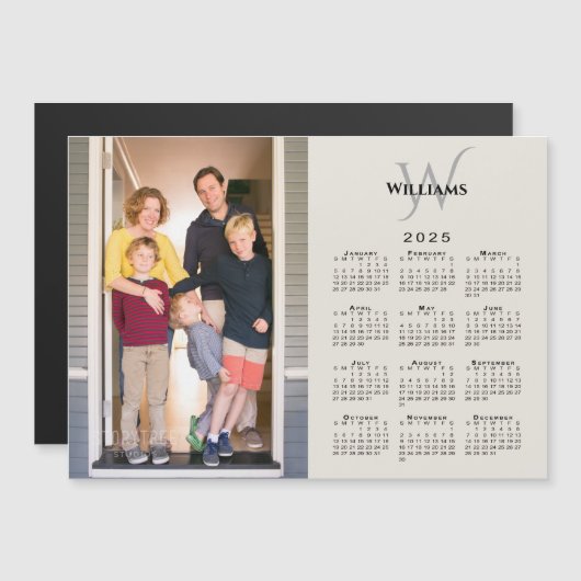 2025 Kalender Aangepaste Foto Monogram Beige Magne (Voorkant / Achterkant)