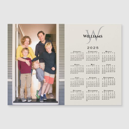 2025 Kalender Aangepaste Foto Monogram Beige Magne (Voorkant)