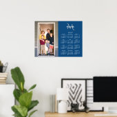2025 Kalender Aangepaste Foto Monogram Naam Blauw Poster (Thuiskantoor)