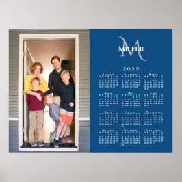 2025 Kalender Aangepaste Foto Monogram Naam Blauw Poster