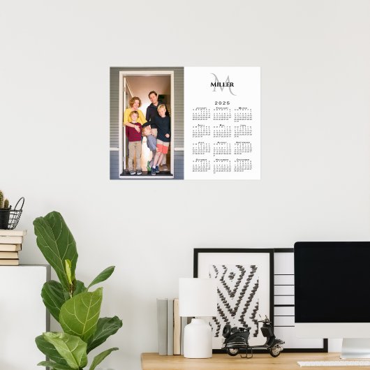 2025 Kalender Aangepaste Foto Monogram Naam op Wit Poster (Thuiskantoor)