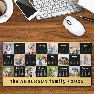 2025 Kalender Aangepaste Geel Unieke Fotocollage Bureaumat
