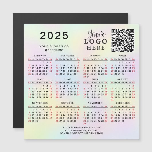 2025 kalender aangepaste QR code bedrijf Logo past (Voorkant / Achterkant)