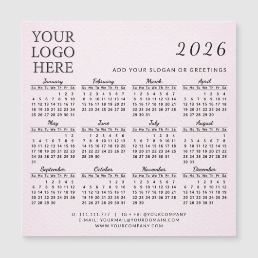 2025 Kalender Bedrijf Logo Business Blush Roze (Voorkant)