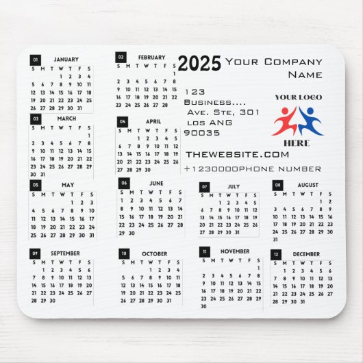 2025 Kalender Bedrijf Logo en Tekst Muismat (Voorkant)