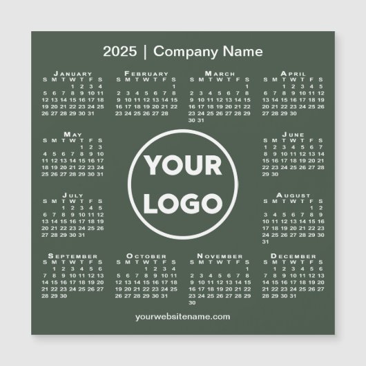 2025 Kalender Bedrijf Logo op Bos Groene Magneet (Voorkant)
