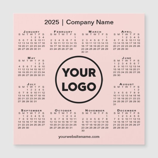 2025 Kalender Bedrijf Logo op Koraal Roze Magneet (Voorkant)