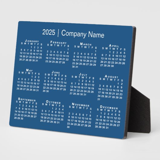 2025 Kalender Bedrijfsnaam Blue Desktop Fotoplaat (Zijkant)