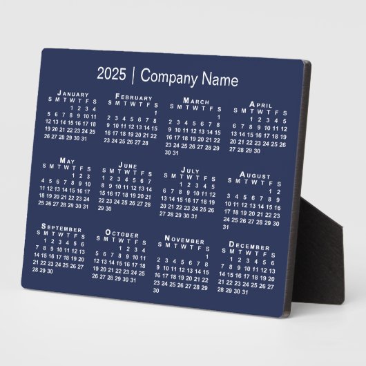 2025 Kalender Bedrijfsnaam Navy Blue Desktop Fotoplaat (Zijkant)