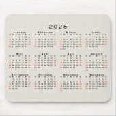 2025 Kalender Beige Faux Canvas Textuur Muismat (Voorkant)