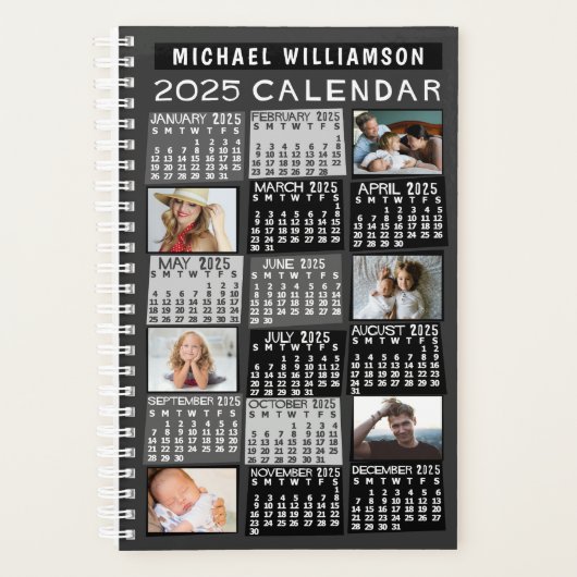 2025 Kalender Black Mod 12 Photo Collage Naam SM Planner (Voorkant)