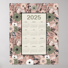 2025 Kalender Bloemenpatroon Poster