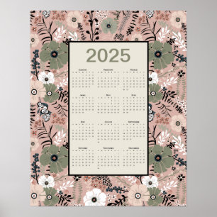 2025 Kalender Bloemenpatroon Poster