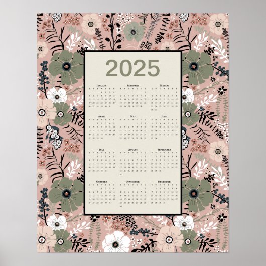 2025 Kalender Bloemenpatroon Poster (Voorkant)
