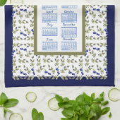 2025 Kalender Blueberry Stem Bladeren Witte Marine Theedoek (Gevouwen)