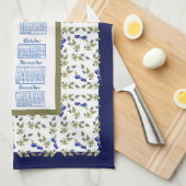 2025 Kalender Blueberry Stem Bladeren Witte Marine Theedoek (Quarter Fold)