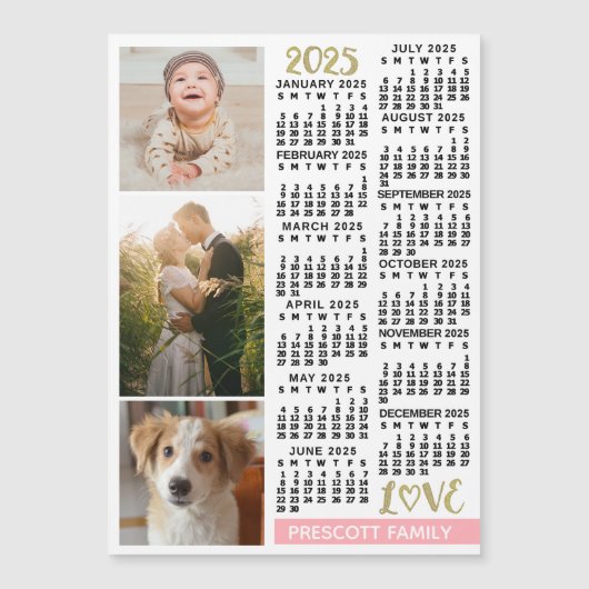 2025 Kalender Blush Roze Goud Aangepaste Foto's Ma (Voorkant)