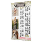 2025 Kalender Blush Roze Goud Familie Fotocollage Klembord (Links)