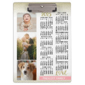 2025 Kalender Blush Roze Goud Familie Fotocollage Klembord (Voorkant)