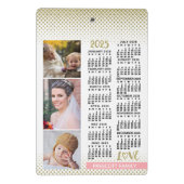 2025 Kalender Blush Roze Goud Familie Fotocollage Mini Klembord (Achterkant)