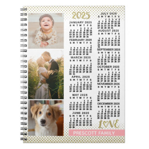 2025 Kalender Blush Roze Goud Familie Fotocollage Notitieboek