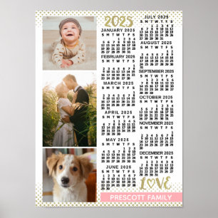 2025 Kalender Blush Roze Goud Familie Fotocollage Poster