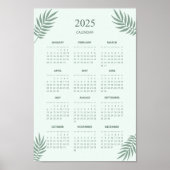 2025 Kalender Boho Bloem Aesthetisch Mint Groen Poster (Voorkant)