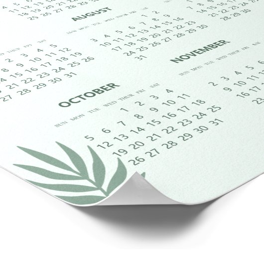 2025 Kalender Boho Bloemendecor Mintgroen Poster (Hoek)