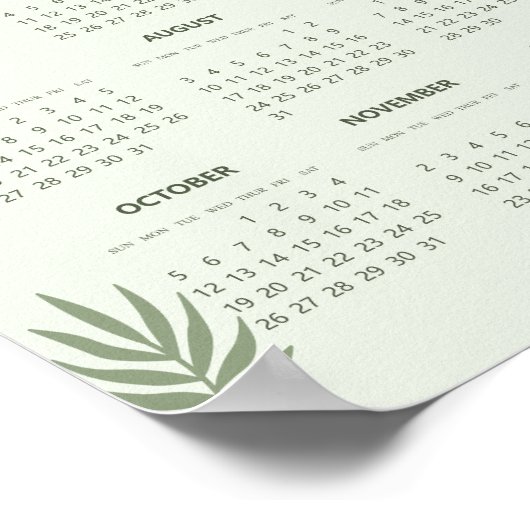 2025 Kalender Boho Bloemendecor Sage Groen Poster (Hoek)