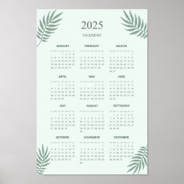 2025 Kalender Boho Bloemig Esthetisch Mintgroen Poster