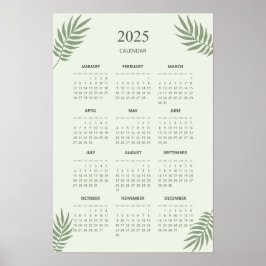 2025 Kalender Boho Bloemig Esthetisch Salie Groen Poster