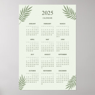 2025 Kalender Boho Bloemig Esthetisch Salie Groen Poster