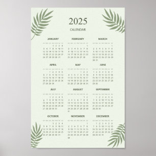 2025 Kalender Boho Bloemig Esthetisch Salie Groen Poster