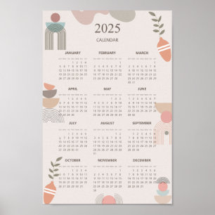2025 Kalender Boho Mid Century Abstract Minimalist Poster