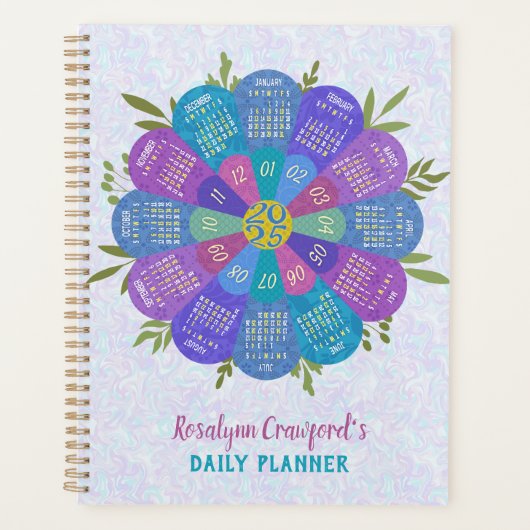2025 Kalender Boho Paarse Bloem Aangepaste Naam Planner (Voorkant)