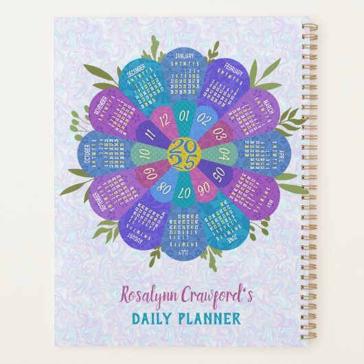 2025 Kalender Boho Paarse Bloem Aangepaste Naam Planner (Achterkant)