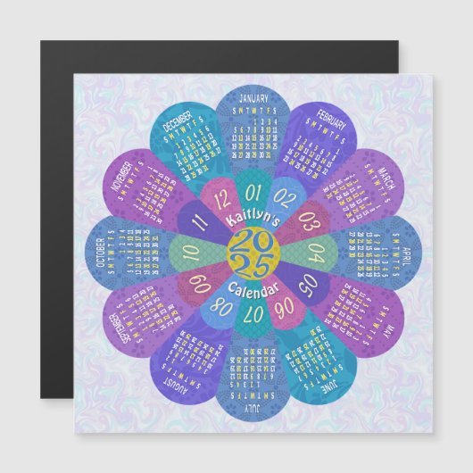2025 Kalender Boho Paarse Flower Custom Magnet (Voorkant / Achterkant)