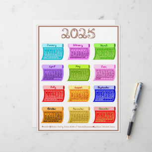 2025 Kalender Bolt Fabric Font 12 Kleurmaanden Briefhoofd