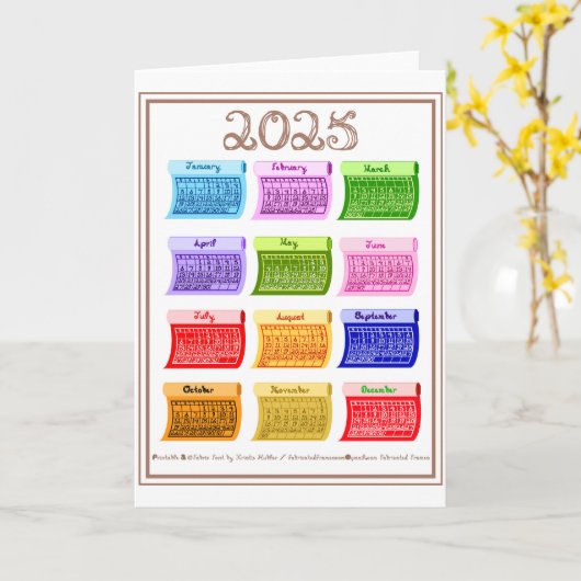 2025 Kalender Bolt Fabric Font 12 Kleurrijke Maand Kaart (Gele Bloem)