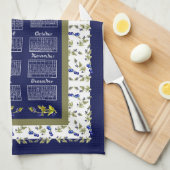 2025 Kalender Bosbessen Gestemde Bladeren Navy Tea Theedoek (Quarter Fold)