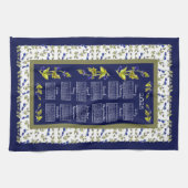 2025 Kalender Bosbessen Gestemde Bladeren Navy Tea Theedoek (Horizontaal)